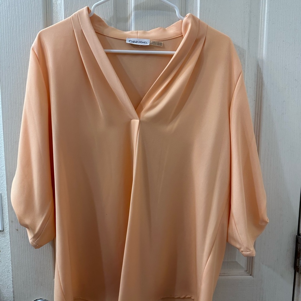 Calvin Klein Orange Relaxed Blouse with Elbow-Length Sleeves